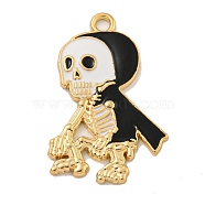 Halloween Alloy Enamel Pendants, Golden, Skeleton Charm, Black, 32x20.5x2mm, Hole: 1.9mm(ENAM-H045-01G-05)