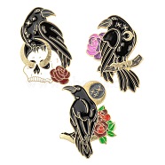 3Pcs 3 Style Creative Zinc Alloy Brooches, Enamel Pin, with Iron Butterfly Clutches or Rubber Clutches, Bird, Golden, Mixed Color, 30x20~23mm, Pin: 1mm, 1pc/style(JEWB-LS0001-40)