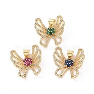 Brass Micro Pave Cubic Zirconia Pendants, Real 18K Gold Plated, Hollow Butterfly with Flower Charm, Mixed Color, 20.5x20.5x4.5mm, Hole: 4x3.5mm(ZIRC-I063-43G)