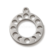304 Stainless Steel Charms, Laser Cut, Round Ring with Moon Phases Charm, Stainless Steel Color, 14.5x12.5x1mm, Hole: 1.2mm(STAS-O005-10P)