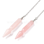 Natural Rose Quartz Pointed Dowsing Pendulums, Spear Charms with Rack Plating Platinum Tone Alloy Findings, Cadmium Free & Lead Free, 177mm(G-Q184-04C-P)