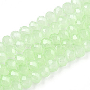 Baking Painted Imitation Jade Glass Bead Strands, Faceted Rondelle, Pale Green, 4x3mm, Hole: 1mm, about 119~124pcs/strand, 14.76''(37.5~38.5cm)(DGLA-A034-J4MM-A03)