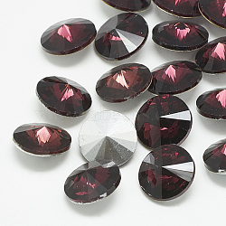 Pointed Back Glass Rhinestone Cabochons, Rivoli Rhinestone, Back Plated, Faceted, Cone, Burgundy, 6x3mm(RGLA-T086-6mm-18)