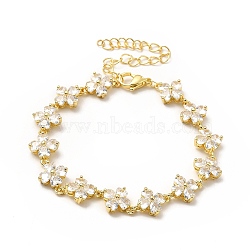 Clear Cubic Zirconia Clover Link Chain Bracelet, Rack Plating Brass Jewelry for Women, Lead Free & Cadmium Free, Long-Lasting Plated, Real 18K Gold Plated, 6.88~7.28 inch(17.5-18.5cm)(BJEW-A132-15G)