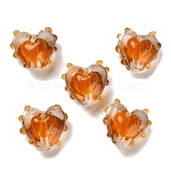 Handmade Lampwork Beads, with Enamel, Heart, Sandy Brown, 14~15x15~15.5x8.5~9.5mm, Hole: 1.4mm(LAMP-I028-01G)