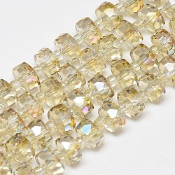 Electroplate Glass Beads Strands, Rainbow Plated, Faceted, Flat Round, Pale Goldenrod, 10x6mm, Hole: 1.5mm, about 60pcs/strand, 18.9 inch(EGLA-Q083-10mm-D01)