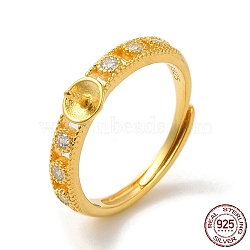925 Sterling Silver Micro Pave Cubic Zirconia Adjustable Ring Settings, for Half Drilled Beads, with S925 Stamp, Real 18K Gold Plated, US Size 6 1/2(16.9mm), Pin: 0.9mm(STER-NH0001-63G)