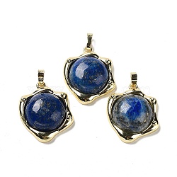 Natural Lapis Lazuli Pendants, Rack Plating Golden Plated Brass Nuggets Charms, Cadmium Free & Lead Free, 23.5x19x6.5mm, Hole: 2.5x5.5mm(G-G069-01G-05)