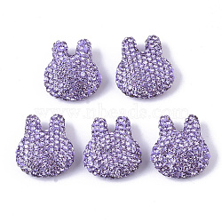 Handmade Polymer Clay Rhinestone Beads, Rabbit, Violet, PP14(2.0~2.1mm), 21~22x18.5~19.5x9.5mm, Hole: 1.6mm(RB-T017-08C)