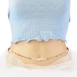 Summer Jewelry Starfish Waist Bead, Glass Seed & Synthetic Turqupise Beaded Body Chains, Bikini Jewelry for Woman, Colorful, 31.50 inch(80cm)(NJEW-C00028-03)