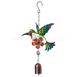 Wind Chimes, Iron Art Bird Pendant Decorations with Glow in the Dark Ball, Green, 330mm, bird: 145x158x39mm(AJEW-WH0258-823B)