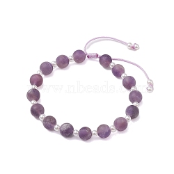 8.5mm Round Natural Amethyst & ABS Plastic Imitation Pearl Braided Bead Braclets, Adjustable Bracelets for Women Men, Inner Diameter: 2~3-3/8 inch(5~8.5cm), 8.5mm(BJEW-JB10654)