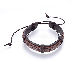 Leather Cord Bracelets, with Waxed Cord, Saddle Brown, 2 inch(5cm)~3-1/8 inch(8cm)(BJEW-F347-09A)