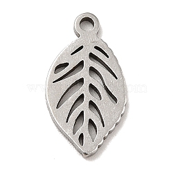 Non-Tarnish 201 Stainless Steel Pendants, Leaf Charms, Stainless Steel Color, 14x7.5x1mm, Hole: 1.2mm(STAS-A066-09P)