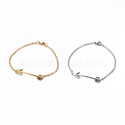 304 Stainless Steel Link Bracelets, with Cable Chains, Arrow, Mixed Color, 7-7/8 inch(20cm), 2mm(BJEW-E365-02)