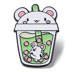 Cartoon Animal Boba Tea Cup Enamel Pin, Electrophoresis Black Alloy Brooch for Clothes Backpack, Mouse, 31x22x1.5mm(JEWB-E025-01EB-02)