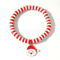 Elegant Christmas Handmade Polymer Clay Heishi Beaded Stretch Bracelets, Enamel Charm Bracelets for Women, Santa Claus, 6-7/8 inch(17.5cm)(MV9996-24)