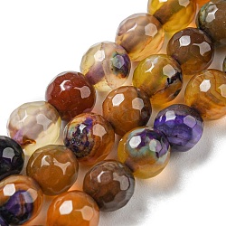 Natural Agate Beads Strands, Dyed & Heated, Round, Faceted, Sienna, 6mm, Hole: 1mm, about 62pcs/strand, 14.57 inch(37cm)(X-G-C082-A01-03)