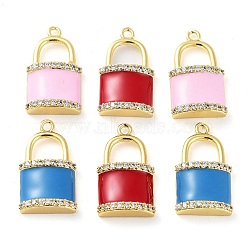 Brass Micro Pave Clear Cubic Zirconia Pendants, with Enamel, Real 18K Gold Plated, Lock Charms, Mixed Color, 23x13.5x5mm, Hole: 1.8mm(KK-F871-03G)