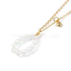 Brass Cubic Zirconia Pendant Necklace, with Brass Curb Chain, Real 18K Gold Plated, Teardrop, Clear, 17.01 inch(43.2cm)(NJEW-JN03531-01)