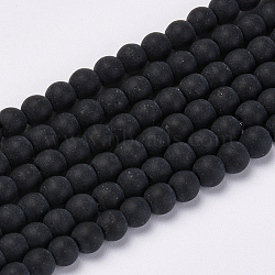 Transparent Glass Beads Strands, Frosted, Round, Black, 8mm, Hole: 1.5mm, about 42pcs/strand, 11.8 inch(GLAA-Q064-16-8mm)