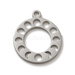 Non-Tarnish 304 Stainless Steel Charms, Laser Cut, Round Ring with Moon Phases Charm, Stainless Steel Color, 14.5x12.5x1mm, Hole: 1.2mm(STAS-O005-10P)