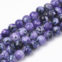 Dyed Natural Fire Crackle Agate Beads Strands, Round, Blue Violet, 8~8.5mm, Hole: 1mm, about 46~48pcs/strand, 14.37~14.9 inch(36.5~38cm)(G-T098-02B-03)