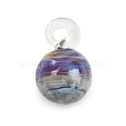 Handmade Lampwork Pendants, Round, Slate Blue, 27.5~28.5x17.5~18mm, Hole: 4.5~5mm(LAMP-Q005-07B)