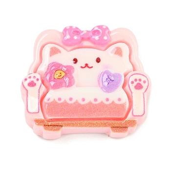 Bedroom Theme Opaque Resin Animal Furniture Decoden Cabochons, Cat Sofa, 21.5x25x7mm