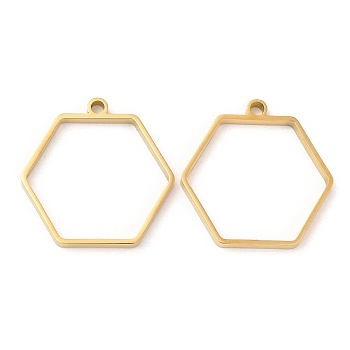 304 Stainless Steel Open Back Bezel Hexagon Pendants, For DIY UV Resin, Epoxy Resin, Pressed Flower Jewelry, Real 18K Gold Plated, 28x28x3mm, Hole: 2.2mm, Inner Diameter: 23x26mm