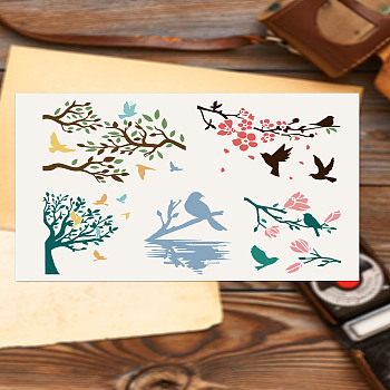 Self-Adhesive Silk Screen Printing Stencil, for Painting on Wood, DIY Decoration T-Shirt Fabric, Turquoise, Bird, 280x220mm