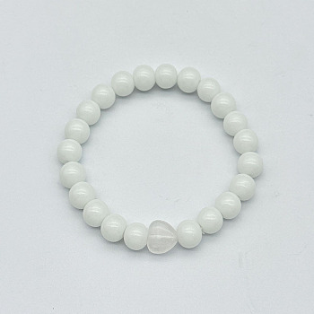 Fashionable Heart & Round Natural Quartz Crystal Rock Crystal Beaded Stretch Bracelets for Women Men