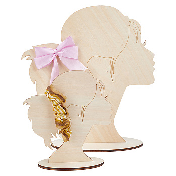2 Sizes Single Tail Girl Wooden Head Child Silhouette Stands, Hair Bow Display Craft, Blanched Almond, Finish Product: 6x16x17cm and 10x28x30cm