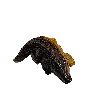 Natural Tiger Eye Carved Crocodile Figurines Statues for Home Office Desktop Decoration, 50x45mm