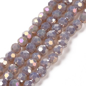Faceted(32 Facets) Round Full Rainbow Plated Electroplate Glass Beads Strands, Rosy Brown, 4mm, Hole: 1mm, about 90~95pcs/strand, 12.8~13.6 inch(32~34cm)