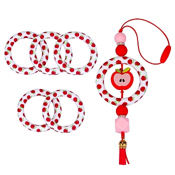 5Pcs Ring Food Grade Eco-Friendly Silicone Beads, Chewing Beads For Teethers, DIY Nursing Necklaces Making, Colorful, 65x9.5mm, Hole: 3mm, Inner Diameter: 44mm