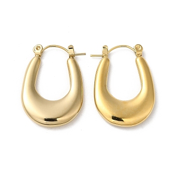 Rack Plating 304 Stainless Steel Thick Hoop Earrings for Women, Teardrop, Real 18K Gold Plated, 26x18.5x3.5mm