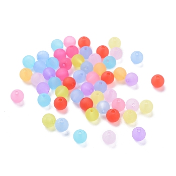 Transparent Acrylic Ball Beads, Frosted Style, Round, Mixed Color, 6mm, Hole: 1mm, about 4200pcs/500g