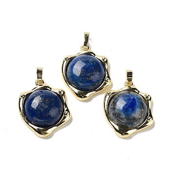 Natural Lapis Lazuli Pendants, Rack Plating Golden Plated Brass Nuggets Charms, Cadmium Free & Lead Free, 23.5x19x6.5mm, Hole: 2.5x5.5mm