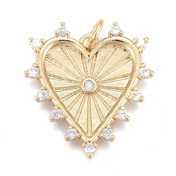 Brass Micro Pave Clear Cubic Zirconia Pendants, Long-Lasting Plated, with Jump Rings, Heart, Real 18K Gold Plated, 21x19x2.5mm, Hole: 3mm