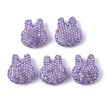 Handmade Polymer Clay Rhinestone Beads, Rabbit, Violet, PP14(2.0~2.1mm), 21~22x18.5~19.5x9.5mm, Hole: 1.6mm
