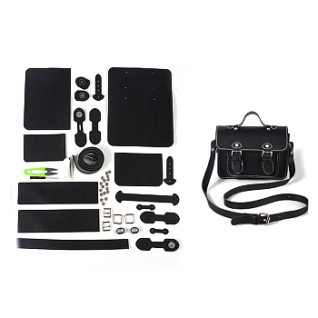 DIY PU Imitation Leather Purse Making Sets, Knitting Crochet Shoulder Bags Kit for Beginners, Includ Magnetic Snap Finding and Scissor, Black, 19.5x18.5x9cm
