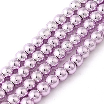 Electroplate Glass Beads Strands, Pearl Luster Plated, Round, Thistle, 4mm, Hole: 1mm, about 120pcs/strand, 15.35 inch(39cm)