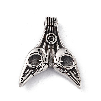 304 Stainless Steel Manual Polishing Pendants, Norse Amulet Raven Skull Viking Valknut Charms, Antique Silver, 37x30.5x6.5mm, Hole: 5mm