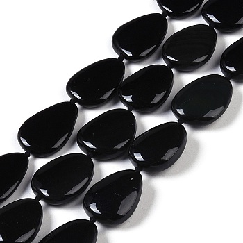 Natural Black Gemstone Beads Strands, Teardrop, 28.5~29x21~22x10~11.5mm, Hole: 1mm, about 13pcs/strand, 15.94''(40.5cm)