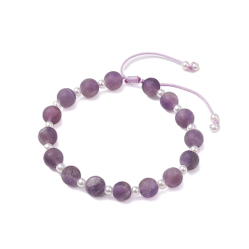 8.5mm Round Natural Amethyst & ABS Plastic Imitation Pearl Braided Bead Braclets, Adjustable Bracelets for Women Men, Inner Diameter: 2~3-3/8 inch(5~8.5cm), 8.5mm