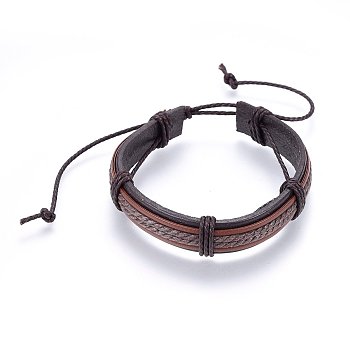 Leather Cord Bracelets, with Waxed Cord, Saddle Brown, 2 inch(5cm)~3-1/8 inch(8cm)