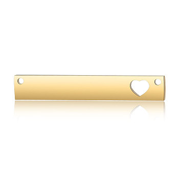 Ion Plating(IP) 304 Stainless Steel Links Connectors, Mirror Polished Finish Stamping Blank Tag, Rectangle with Hollow Heart, Laser Cut, Golden, 36x6x1.7mm, Hole: 1.4mm