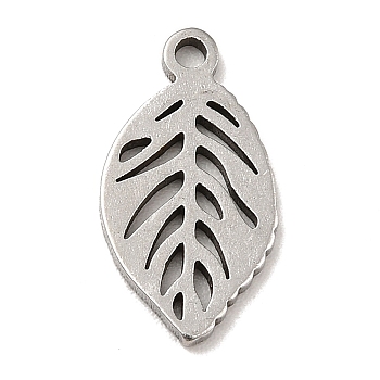 201 Stainless Steel Pendants, Leaf Charms, Stainless Steel Color, 14x7.5x1mm, Hole: 1.2mm