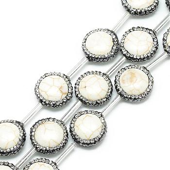 Natural Magnesite Rhinestone Beads, Flat Round, Creamy White, 17~18x6mm, Hole: 1mm